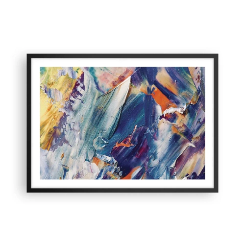 Plakat w czarnej ramie - Kolorowa abstrakcja z fakturą farby akrylowej - 70x50cm - Zamęt koloru - Nowoczesna dekoracja ścienna do salonu i sypialni ARTTOR