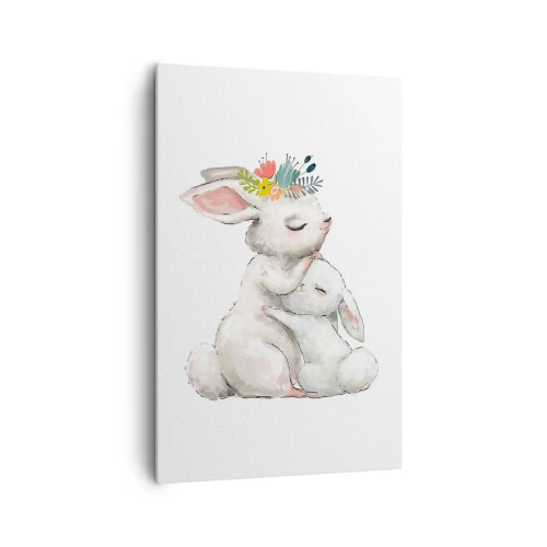 Obraz na płótnie - Urocze króliki w pastelowych barwach - 80x120cm - Nie ma jak u mamy - Nowoczesna dekoracja ścienna do salonu i sypialni ARTTOR