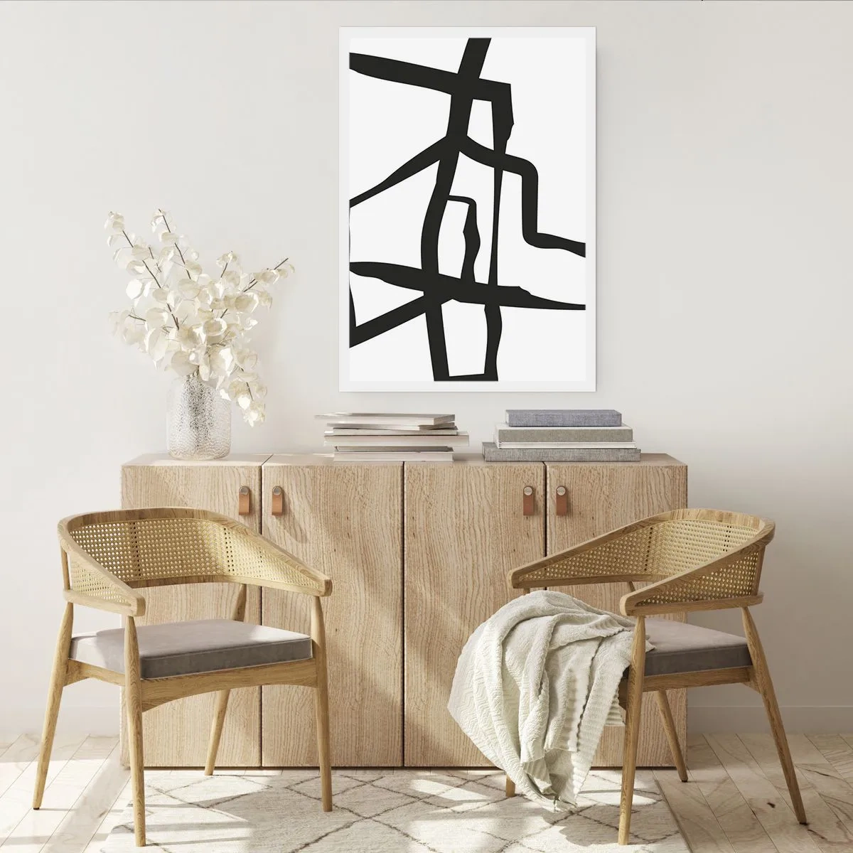 Plakat - Abstrakcyjna kompozycja czarnych linii na białym tle - 50x70cm - Czarno-biała konstrukcja - Nowoczesna dekoracja ścienna do salonu, kuchni i sypialni ARTTOR