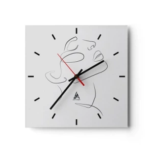 Zegar ścienny - Minimalistyczny szkic kobiecej twarzy w profilu - 30x30cm - Meandry marzenia - Nowoczesna dekoracja ścienna do salonu i sypialni ARTTOR