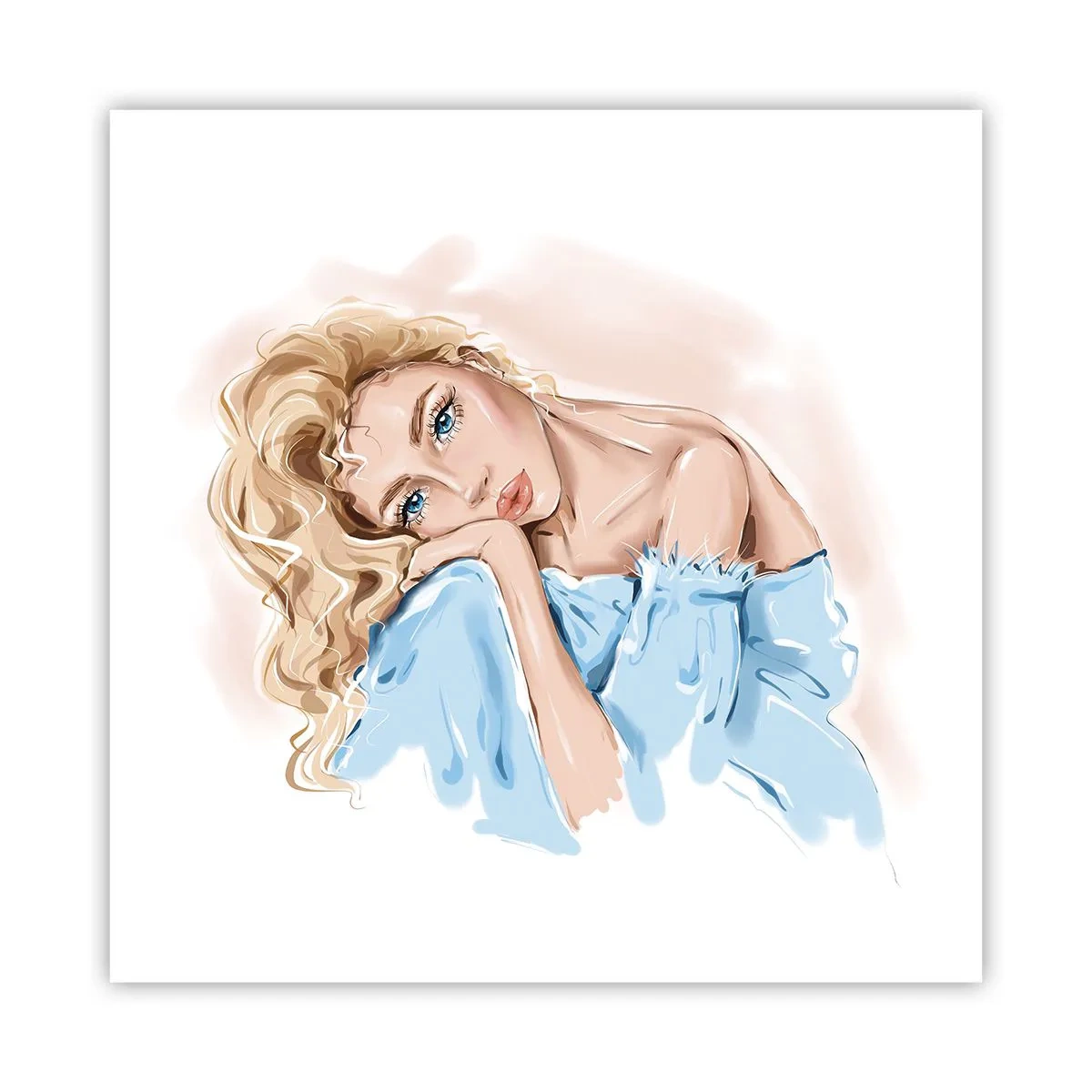 Plakat - Rozmarzona w błękicie - 60x60 cm