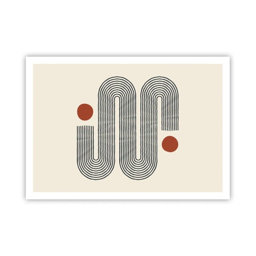 Plakat - Geometryczny wzór z liniami i pomarańczowymi okręgami - 100x70cm - Od początku do końca - Nowoczesna dekoracja ścienna do salonu i sypialni ARTTOR