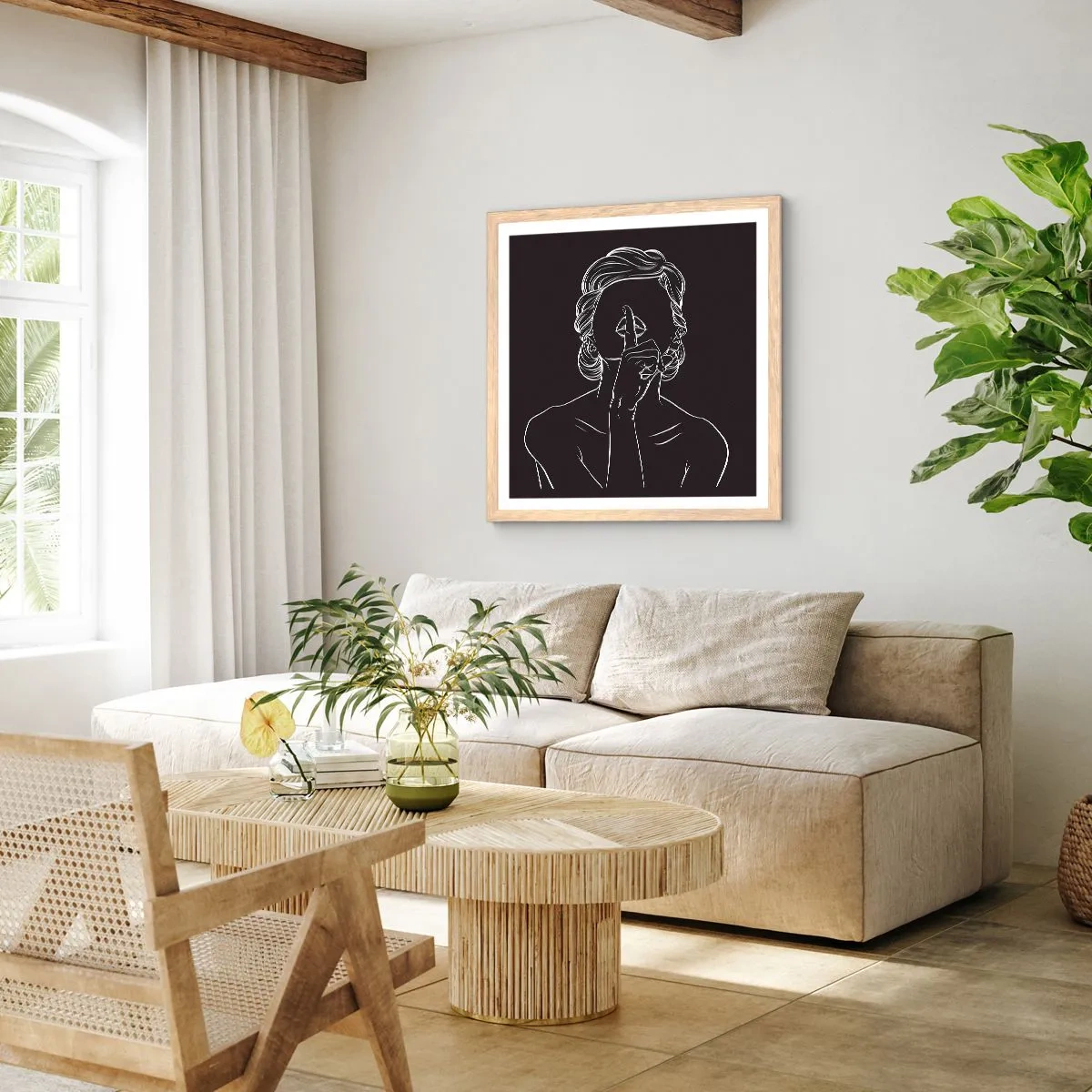 Plakat w ramie jasny dąb - Piękno rozkwita w ciszy - 30x30 cm