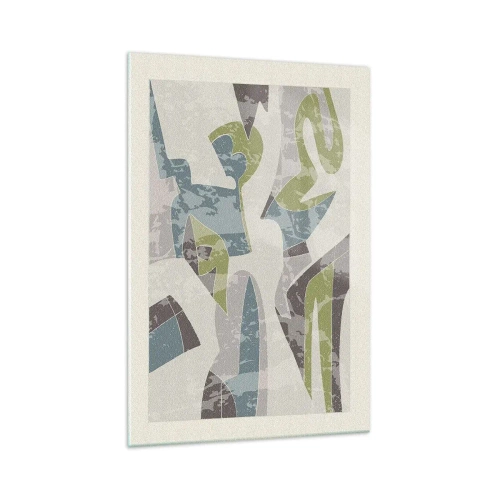 Obraz na szkle - Abstrakcyjne kształty w zieleni i błękicie na jasnym tle - 70x100cm - Kompozycja za szybą - Nowoczesna dekoracja ścienna do salonu i sypialni ARTTOR