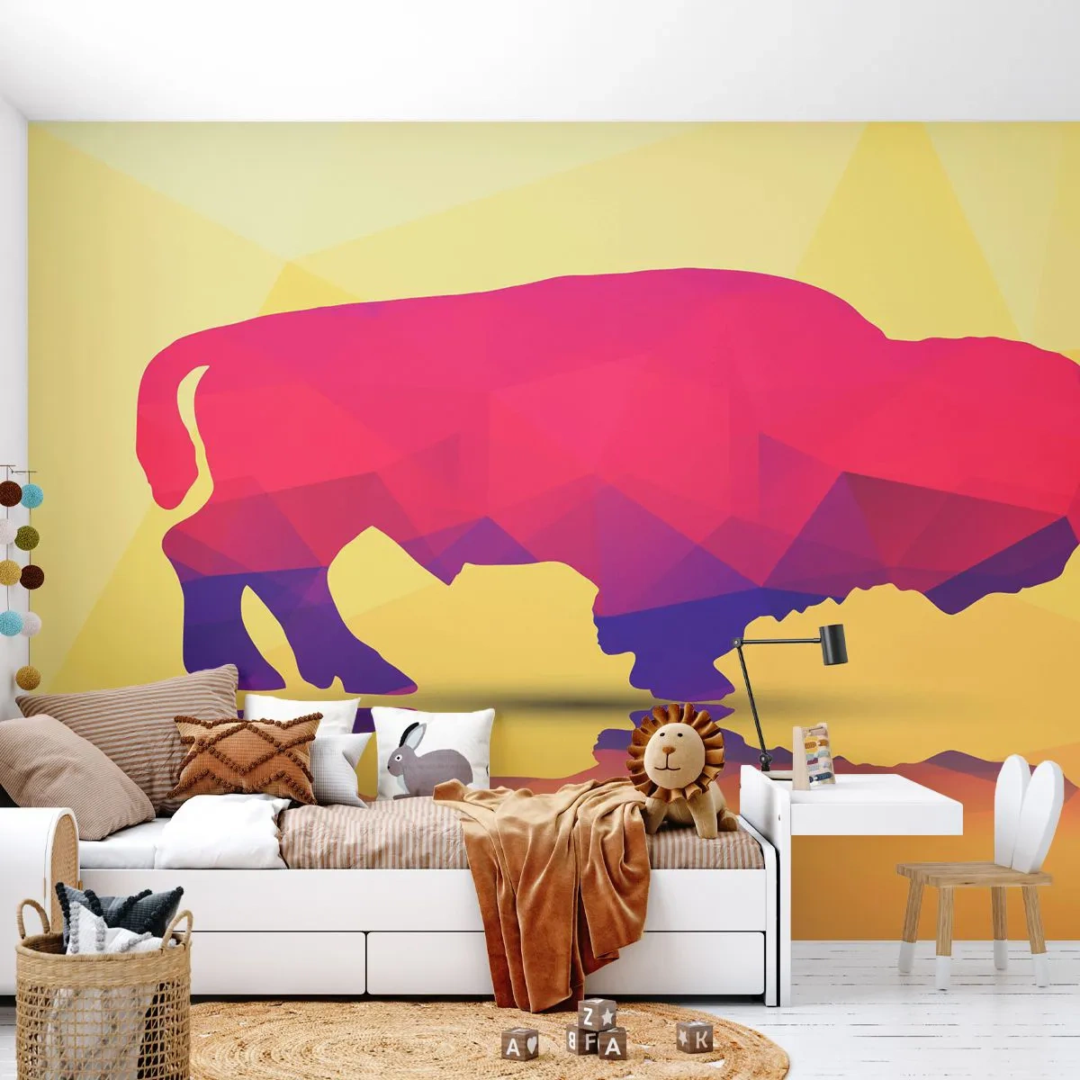 Fototapeta Samoprzylepna Deluxe Sticker - Amarantowa siła żubra - Zwierzęta, Żubr, Figura Geometryczna - 250x175 cm