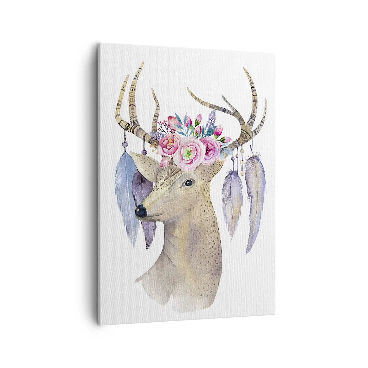 Obraz na płótnie - Jeleń w stylu boho - 50x70cm - Przewodnik duszy - delikatny, niewinny - Nowoczesna dekoracja ścienna do salonu, kuchni i sypialni ARTTOR