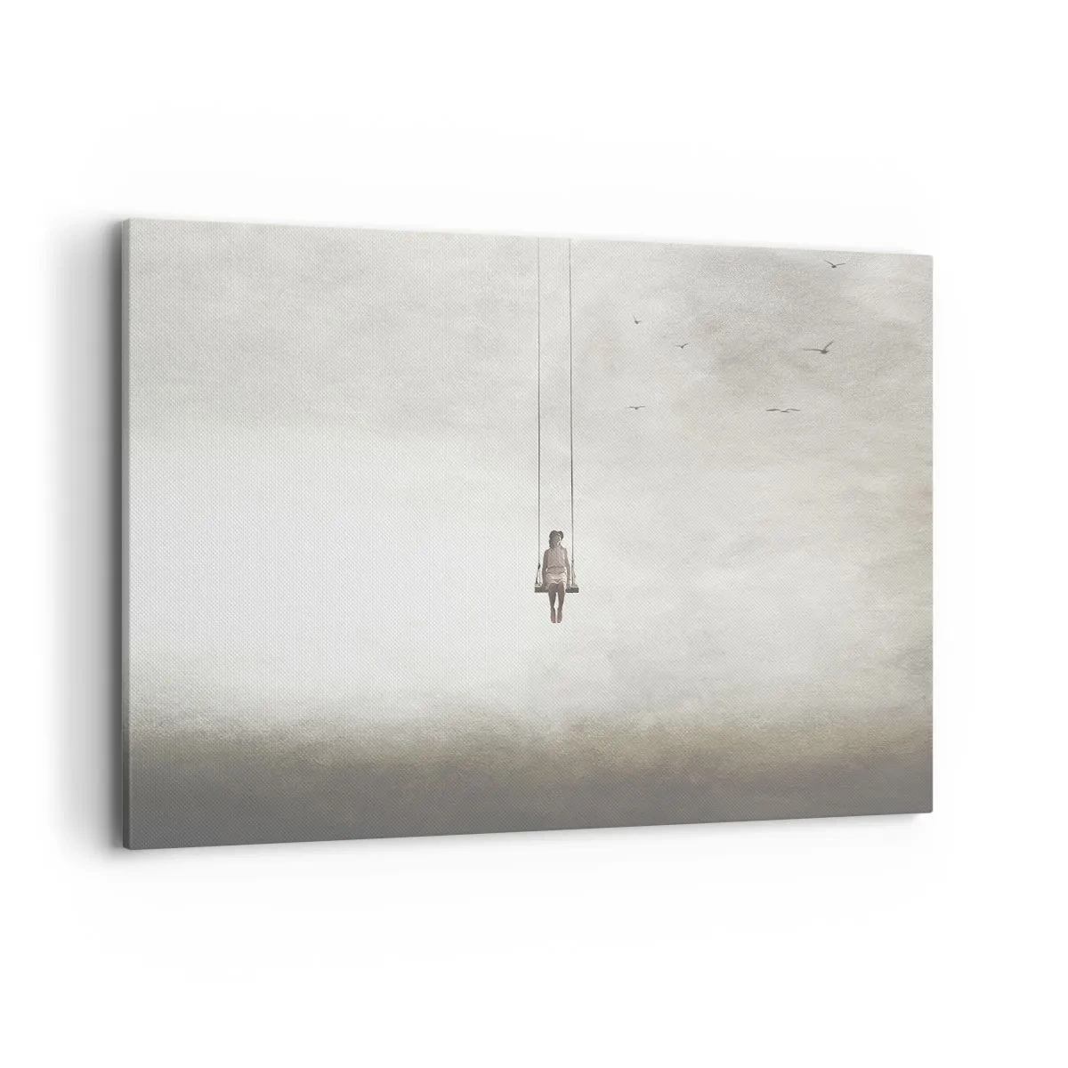 Obraz na płótnie - Postać na huśtawce zawieszonej w przestrzeni - 120x80cm - Dziecko w nas - Nowoczesna dekoracja ścienna do salonu, kuchni i sypialni ARTTOR
