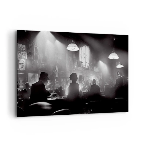 Obraz na płótnie - Czarno-biała scena jazzowego klubu nocnego - 120x80cm - W jazzowym klimacie - Nowoczesna dekoracja ścienna do salonu, kuchni i sypialni ARTTOR