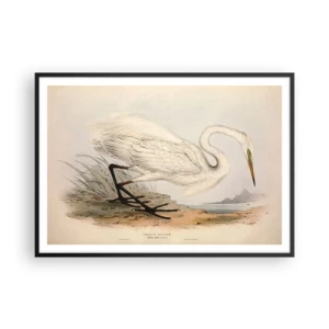 Plakat w czarnej ramie - Rysunek białej czapli na tle naturalnego krajobrazu - 100x70cm - Pani na szuwarach - Nowoczesna dekoracja ścienna do salonu i sypialni ARTTOR