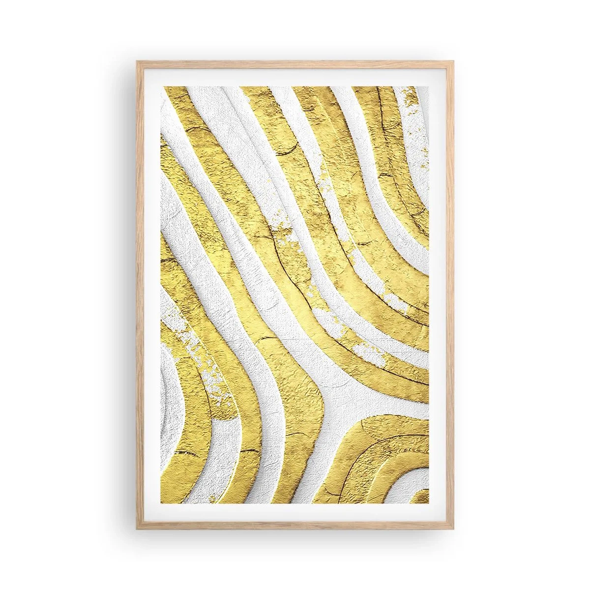 Plakat w ramie jasny dąb - Kompozycja w bieli i złocie - 61x91 cm