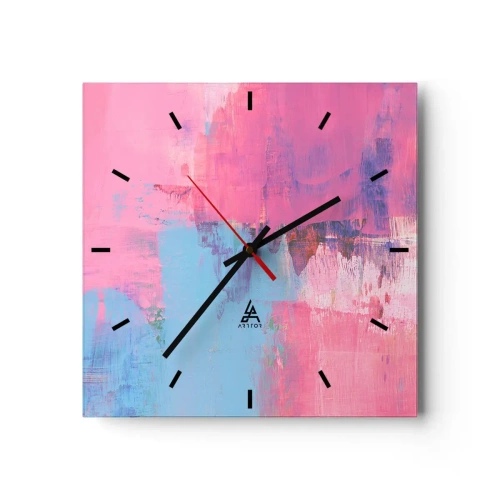 Zegar ścienny - Abstrakcyjna kompozycja w różu i błękicie - 30x30cm - Róż, błękit i szczypta światła - Nowoczesna dekoracja ścienna do salonu i sypialni ARTTOR