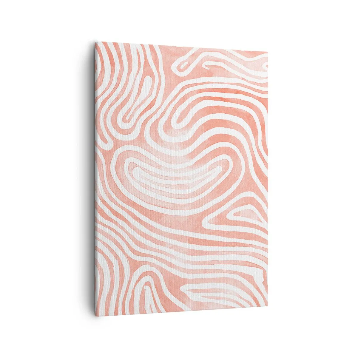 Obraz na płótnie - Abstrakcyjny wzór w koralowych odcieniach z organicznymi liniami - 50x70cm - W koralowym labiryncie - Nowoczesna dekoracja ścienna do salonu, kuchni i sypialni ARTTOR