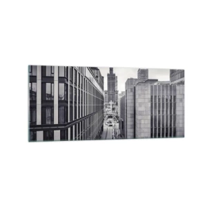 Obraz na szkle - Panorama Warszawy z widokiem na Pałac Kultury i otaczające budynki - 120x50cm - Warszawska dolina - Nowoczesna dekoracja ścienna do salonu i sypialni ARTTOR