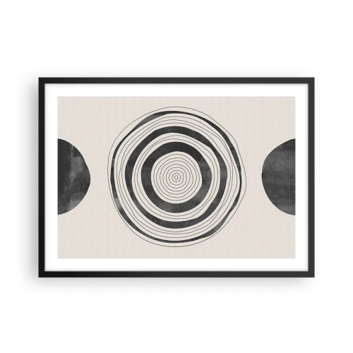 Plakat w czarnej ramie - Minimalistyczne czarno-białe okręgi na jasnym tle - 70x50cm - Ważne to co pomiędzy - Nowoczesna dekoracja ścienna do salonu i sypialni ARTTOR