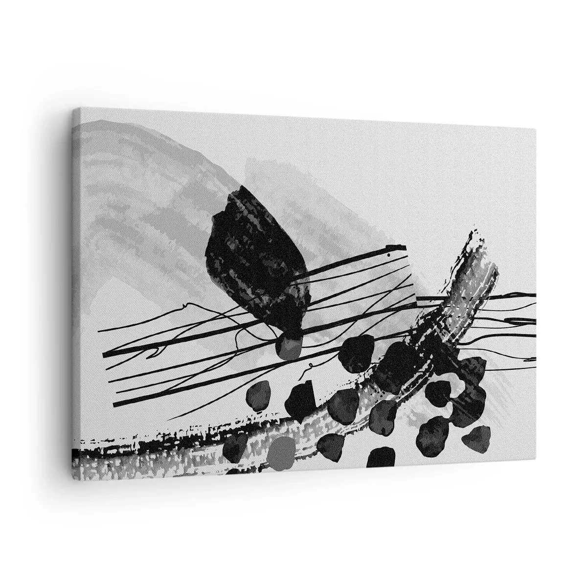 Obraz na płótnie - Czarno-biała abstrakcyjna kompozycja z organicznymi kształtami - 70x50cm - Czarno-biała abstrakcja organiczna - Nowoczesna dekoracja ścienna do salonu i sypialni ARTTOR