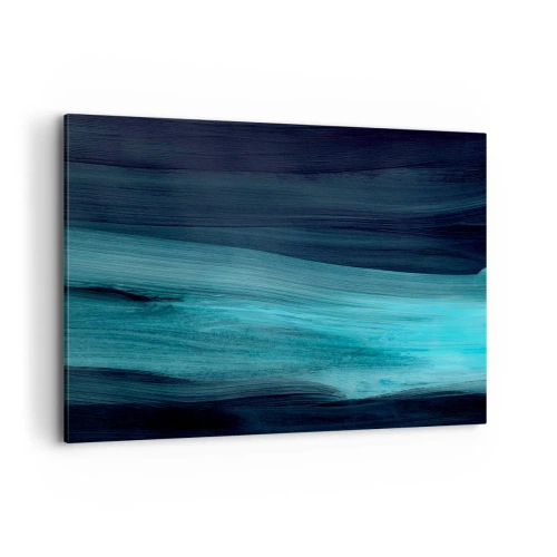 Obraz na płótnie - Subtelne abstrakcyjne fale w ciemnych odcieniach błękitu - 100x70cm - Popłyń z nurtem - Nowoczesna dekoracja ścienna do salonu, kuchni i sypialni ARTTOR