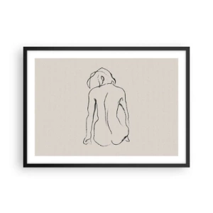 Plakat w czarnej ramie - Subtelny szkic dziewczęcej sylwetki z widokiem z tyłu - 70x50cm - Akt dziewczęcy - Nowoczesna dekoracja ścienna do salonu i sypialni ARTTOR