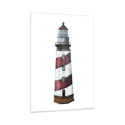 Obraz na szkle - Czerwono-biała latarnia morska na białym tle - 50x70cm - Zawsze na straży - Nowoczesna dekoracja ścienna do salonu, kuchni i sypialni ARTTOR