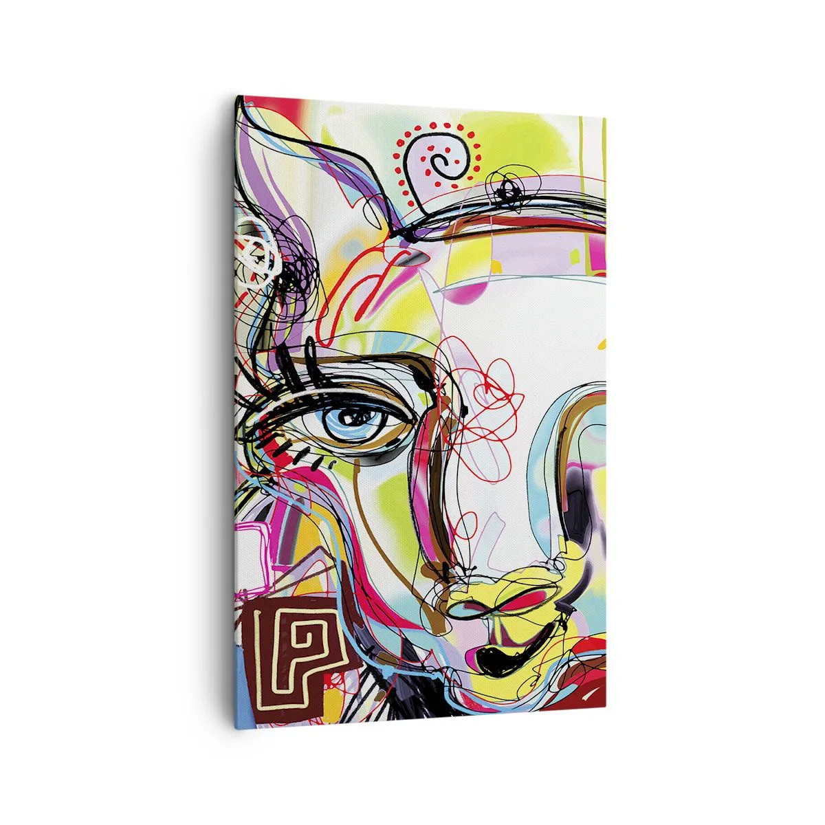 Obraz na płótnie - Kolorowy portret w abstrakcyjnym artystycznym stylu - 80x120cm - Bogactwo kociej matury - Nowoczesna dekoracja ścienna do salonu i sypialni ARTTOR