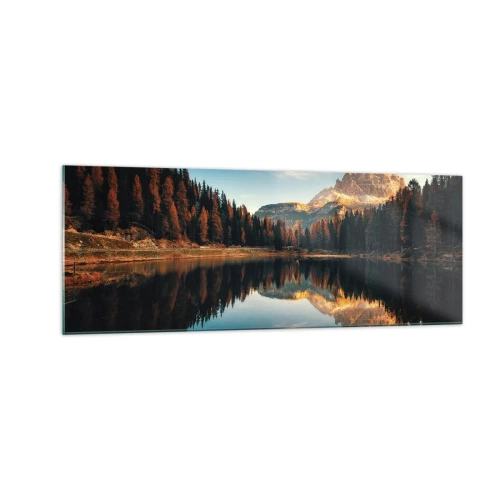 Obraz na szkle - Górski krajobraz z jeziorem i lasem - 140x50cm - Pejzaż podwójny - Nowoczesna dekoracja ścienna do salonu i sypialni ARTTOR