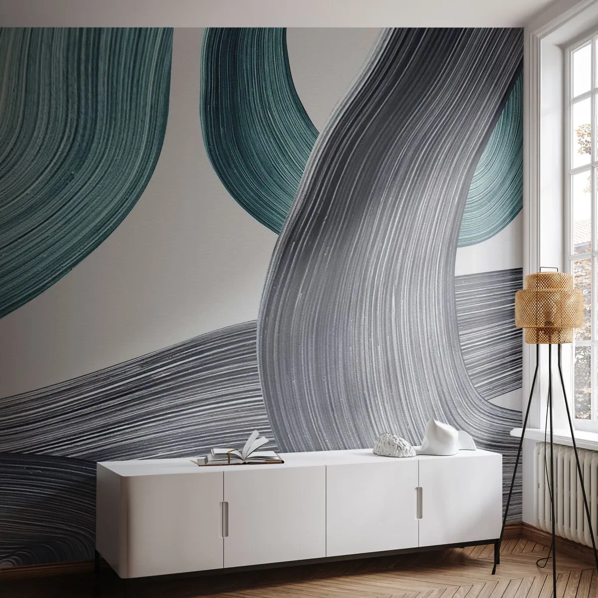 Fototapeta Standard Eco - Szmaragdowe i czarne szlaki - Farba, Pędzel, Minimalizm - 150x105 cm