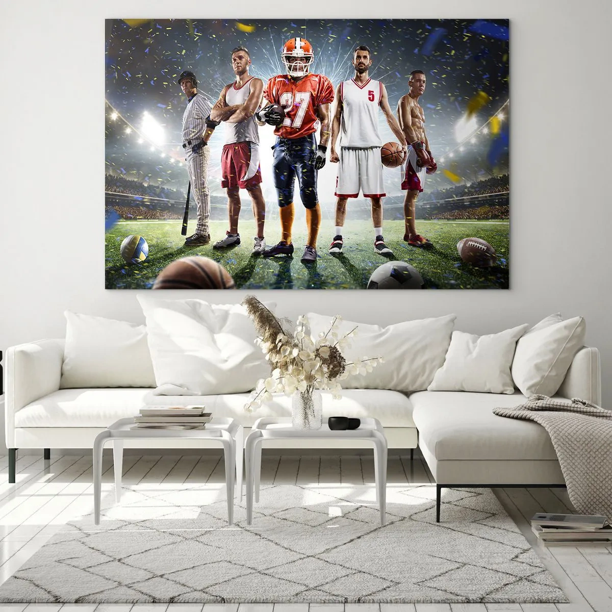 Obraz na szkle - Sportowcy różnych dyscyplin na stadionie w świetle reflektorów - 70x50cm - Gladiatorzy boisk - Nowoczesna dekoracja ścienna do salonu i sypialni ARTTOR