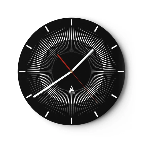 Zegar ścienny - Czarne tło z promienistym wzorem w formie słonecznej tarczy - 30x30cm - Czarne Słońce - Nowoczesna dekoracja ścienna do salonu, kuchni i sypialni ARTTOR