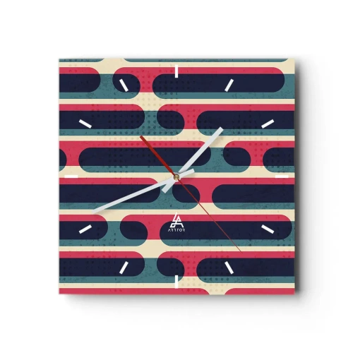 Zegar ścienny - Geometryczny wzór w stylu retro z pastelowymi barwami - 30x30cm - W głąb i do przodu - Nowoczesna dekoracja ścienna do salonu i sypialni ARTTOR