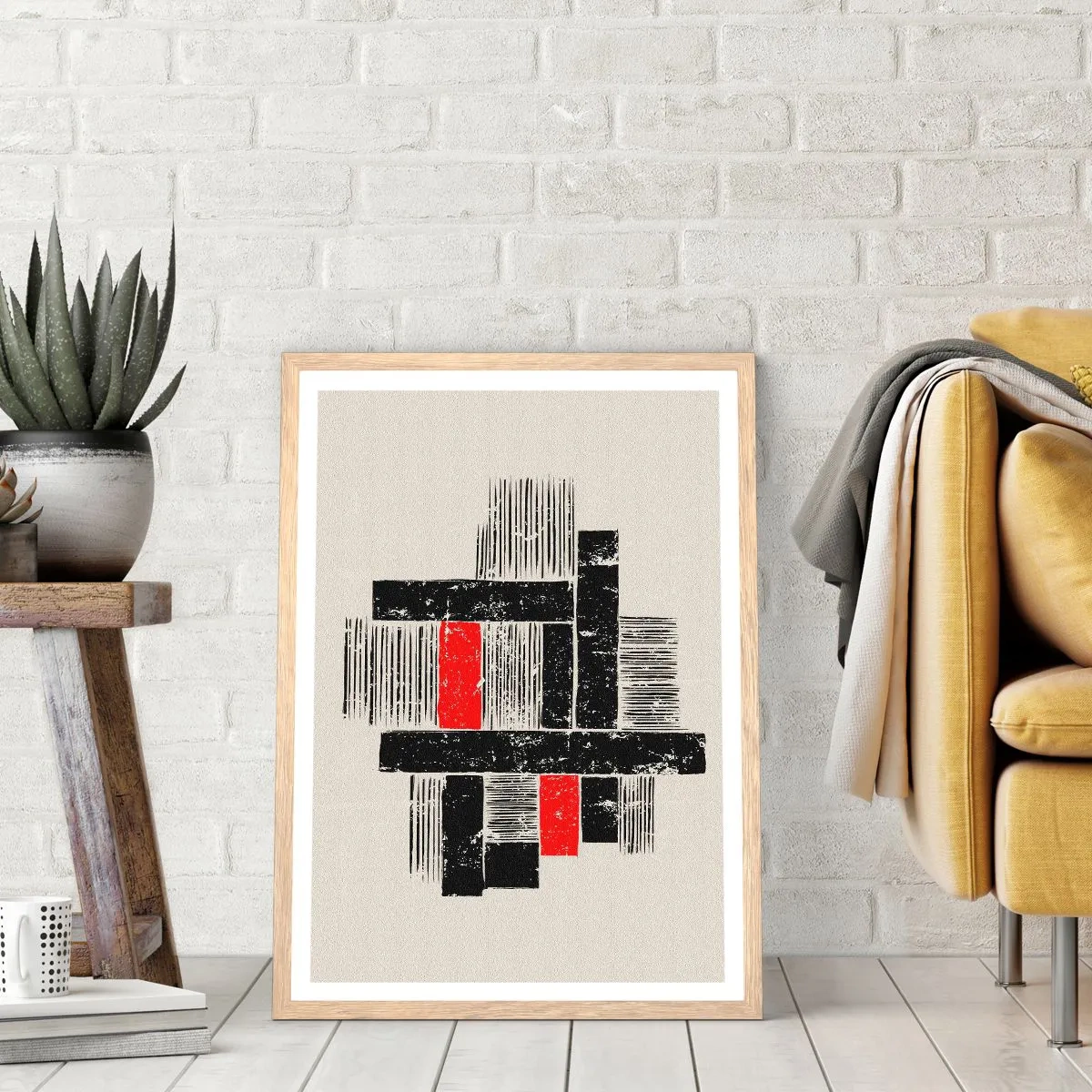 Plakat w ramie jasny dąb - Czerwone i czarne - 61x91 cm