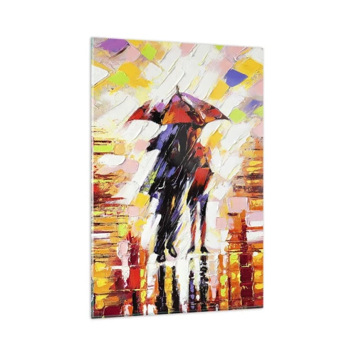 Obraz na szkle - Abstrakcyjna scena spaceru pod parasolem w deszczową noc - 80x120cm - Razem przez noc i deszcz - Nowoczesna dekoracja ścienna do salonu i sypialni ARTTOR