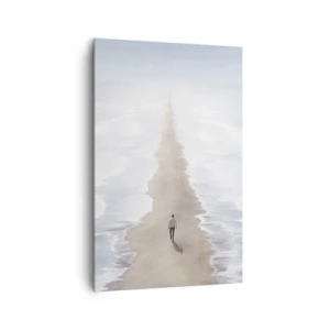 Obraz na płótnie - Postać na samotnej drodze wśród rozległego krajobrazu wodnego - 80x120cm - Jasna przyszłość - Nowoczesna dekoracja ścienna do salonu i sypialni ARTTOR