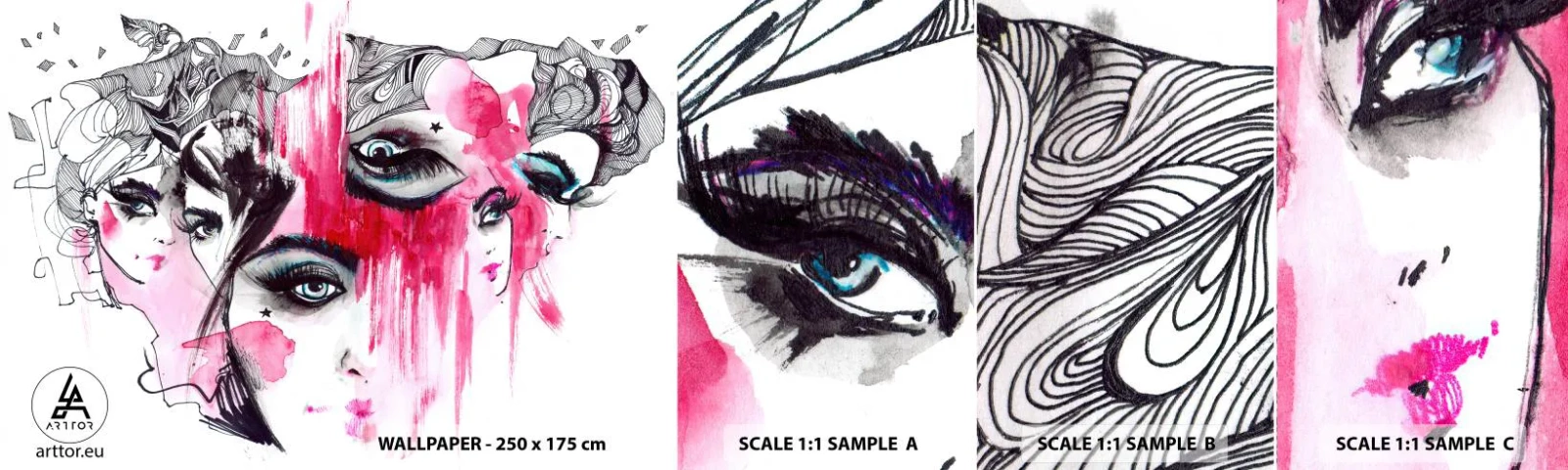 Fototapeta Próbka Samoprzylepna Deluxe Sticker - , - Kobiece Oko, Twarz Kobiety, Sztuka - 100x30 cm