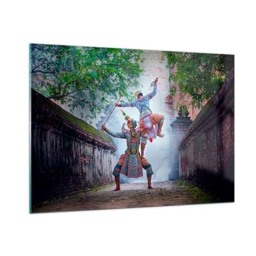 Obraz na szkle - Tradycyjny taniec w scenerii historycznej z żywymi kolorami - 100x70cm - Taniec zabójczo piękny - Nowoczesna dekoracja ścienna do salonu, kuchni i sypialni ARTTOR