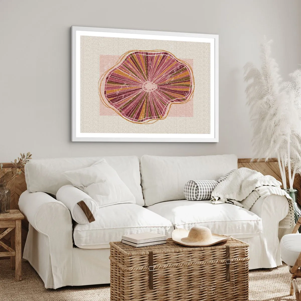 Plakat w białej ramie - Abstrakcja promienista - 50x40 cm