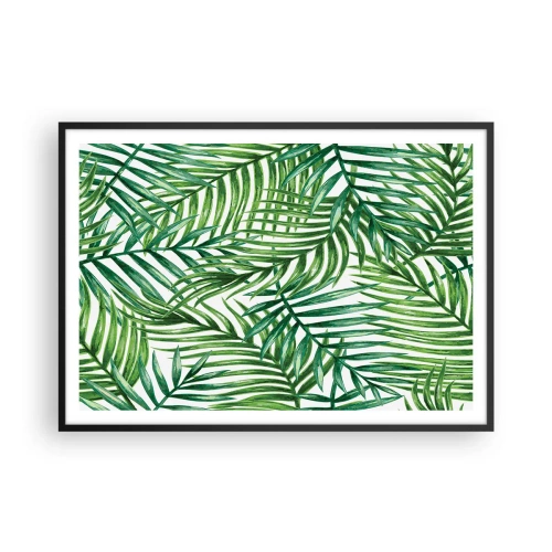 Plakat w czarnej ramie - Zielone liście tropikalnych palm na jasnym tle - 100x70cm - Pod zielonym baldachimem - Nowoczesna dekoracja ścienna do salonu i sypialni ARTTOR