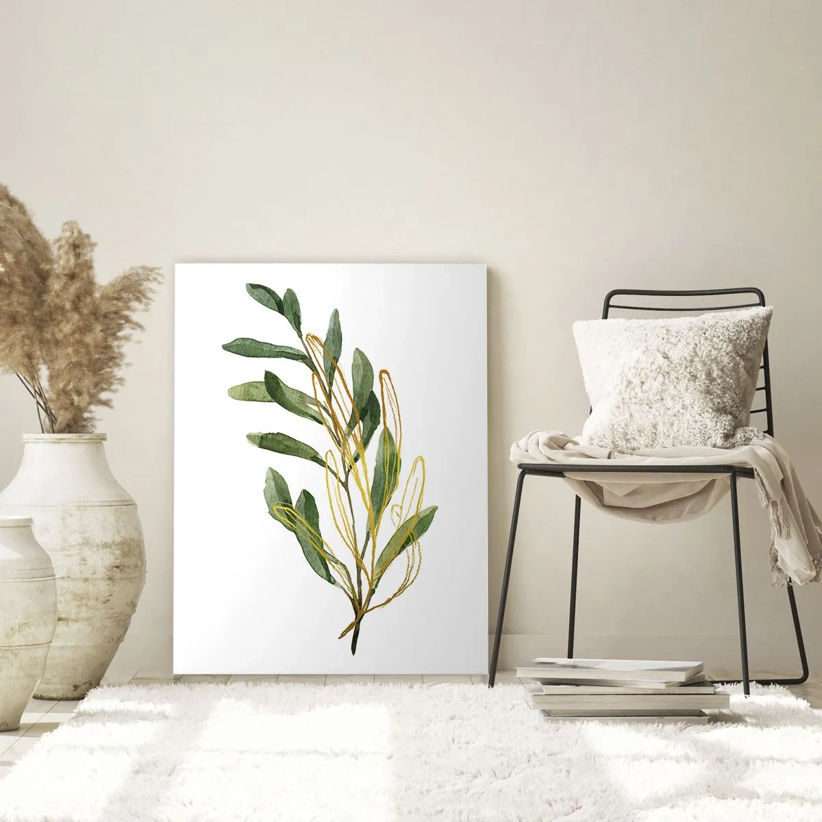 Obraz na szkle - Zielona gałązka z liśćmi na białym tle - 70x100cm - Wszystko co dobre - Nowoczesna dekoracja ścienna do salonu i sypialni ARTTOR