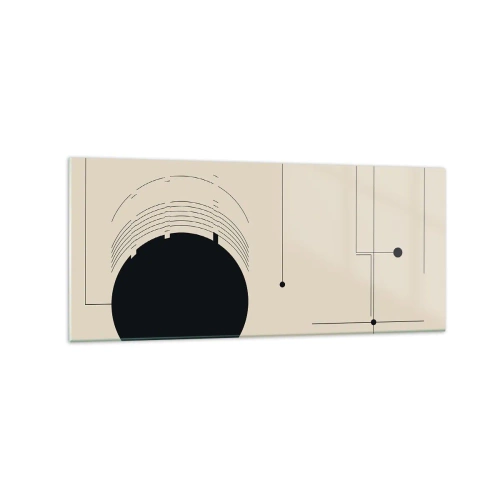 Obraz na szkle - Czarne geometryczne linie i okrąg na beżowym tle - 120x50cm - Sprężysta i dynamiczna kompozycja - Nowoczesna dekoracja ścienna do salonu i sypialni ARTTOR