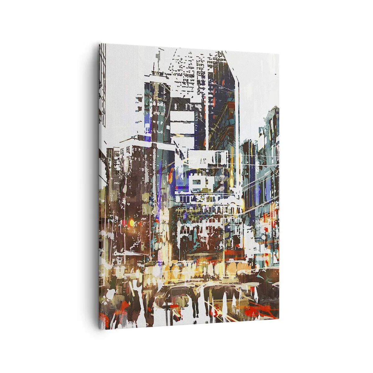 Obraz na płótnie - Abstrakcyjna panorama miasta w stylu nowoczesnym z dynamicznym oświetleniem - 50x70cm - Miasto migotliwe - Nowoczesna dekoracja ścienna do salonu, kuchni i sypialni ARTTOR