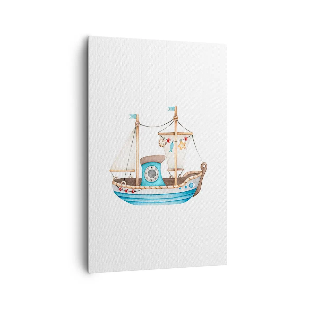 Obraz na płótnie - Ilustracja statku w pastelowych kolorach na białym tle - 80x120cm - Ahoj, przygodo! - Nowoczesna dekoracja ścienna do salonu i sypialni ARTTOR