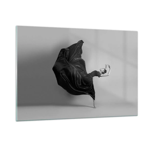 Obraz na szkle - Tancerka w czarnej sukni unosząca się dynamicznie w powietrzu - 120x80cm - Uskrzydlona muzyką - Nowoczesna dekoracja ścienna do salonu, kuchni i sypialni ARTTOR