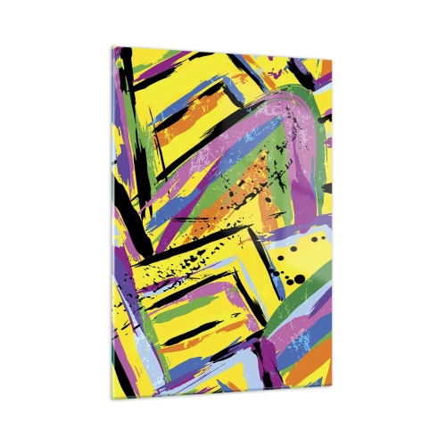 Obraz na szkle - Intensywna abstrakcja w jaskrawych kolorach na żółtym tle - 50x70cm - Aż krzyczy z radości - Nowoczesna dekoracja ścienna do salonu, kuchni i sypialni ARTTOR