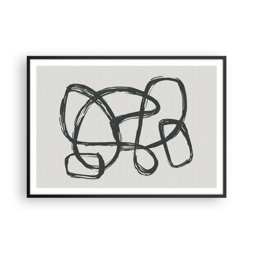 Plakat w czarnej ramie - Abstrakcyjne linie tworzące swobodne kształty na jasnym tle - 100x70cm - Zapętlona abstrakcja - Nowoczesna dekoracja ścienna do salonu i sypialni ARTTOR