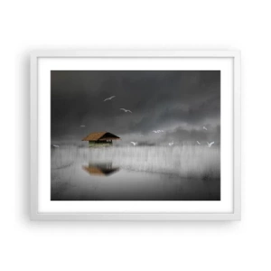 Plakat w białej ramie - Schronienie przed deszczem - 50x40 cm