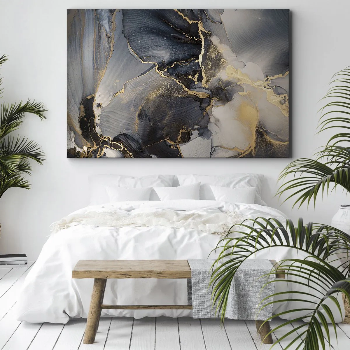 Obraz na płótnie - Abstrakcyjne złoto i szarość na płótnie - 70x50cm - Życie kamienia - Nowoczesna dekoracja ścienna do salonu i sypialni ARTTOR