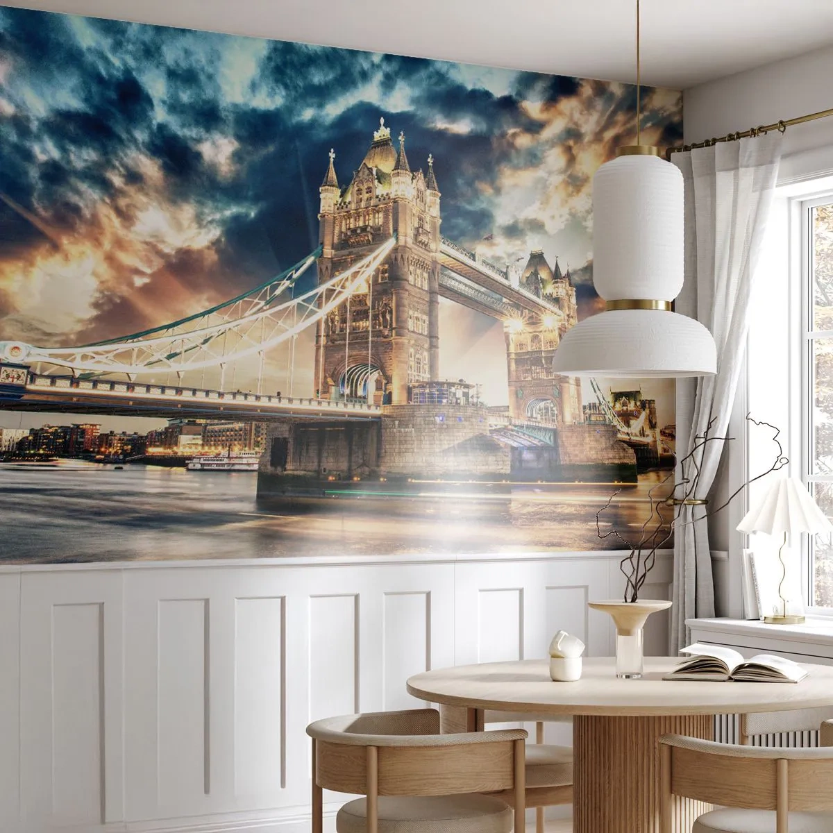 Fototapeta Premium Sand - Tower Bridge w Londynie o zmierzchu - 100x70cm - Pomnik wiktoriańskiego imperium - Nowoczesna dekoracja ścienna do salonu, kuchni i sypialni ARTTOR