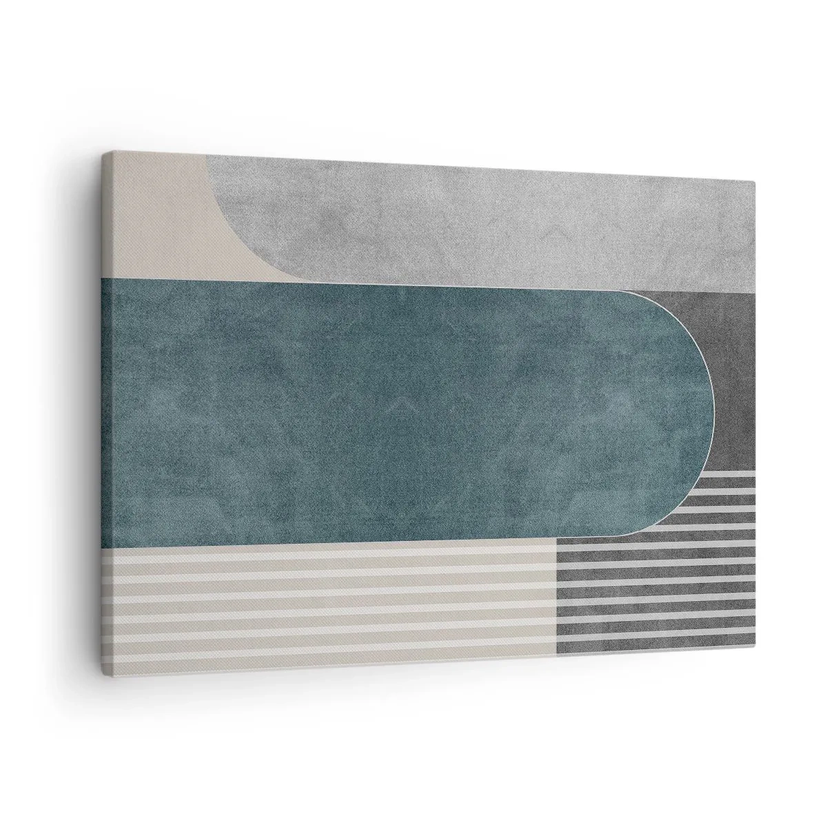 Obraz na płótnie - Geometryczna abstrakcja w odcieniach szarości i zieleni - 70x50cm - Kompozycja na poziomie - Nowoczesna dekoracja ścienna do salonu i sypialni ARTTOR
