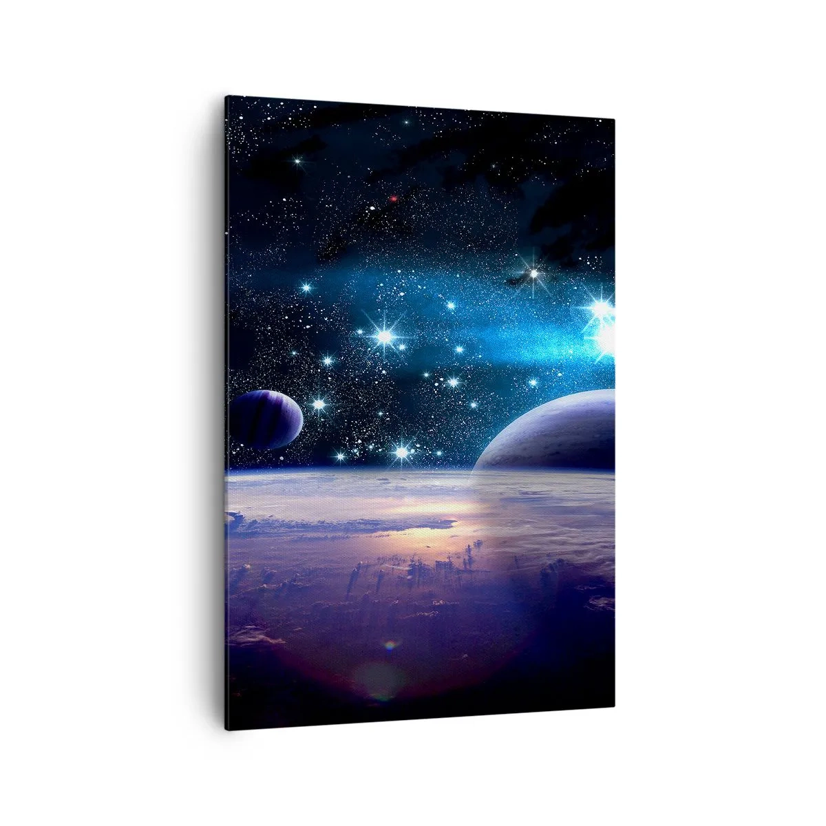 Obraz na płótnie - Widok na przestrzeń kosmiczną z planetami i gwiazdami - 70x100cm - Wciąż sami? - Nowoczesna dekoracja ścienna do salonu i sypialni ARTTOR