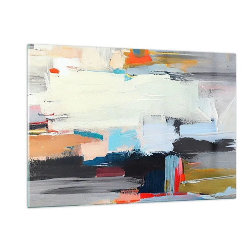Obraz na szkle - Abstrakcyjna kompozycja z kolorowymi plamami i pociągnięciami - 120x80cm - Jest metoda? - Nowoczesna dekoracja ścienna do salonu, kuchni i sypialni ARTTOR