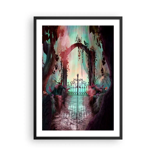 Plakat w czarnej ramie - Tajemnicza brama w lesie z barwnym tłem - 50x70cm - Tajemniczy ogród - Nowoczesna dekoracja ścienna do salonu i sypialni ARTTOR
