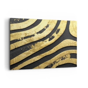 Obraz na płótnie - Złote abstrakcyjne fale na czarnym tle - 100x70cm - Wszystko płynie - Nowoczesna dekoracja ścienna do salonu, kuchni i sypialni ARTTOR